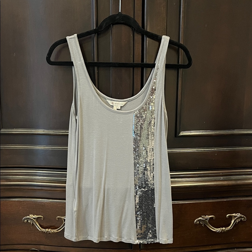 BCBGeneration Silver Sequin Accent Tank Top